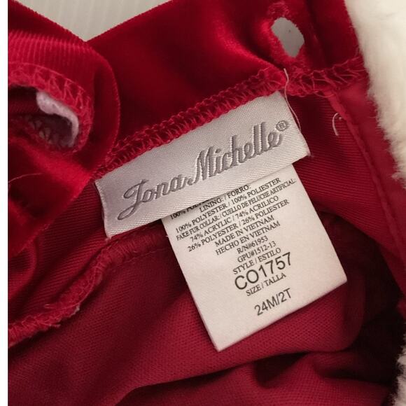 Jona Michelle Red Velvet Christmas Dress 24M/2T Fur Collar & Sequins - Picture 6 of 8
